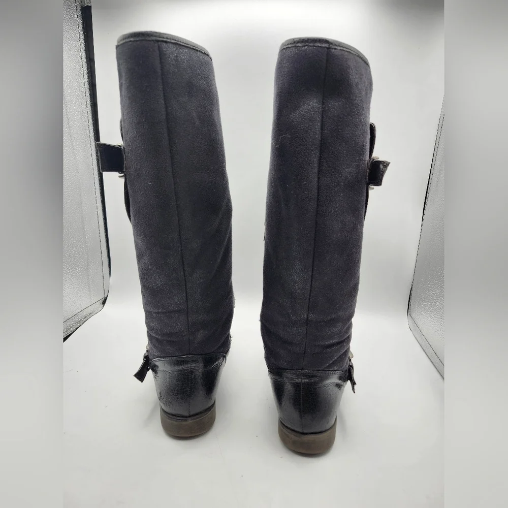 BareTraps Black Leather Boots with Buckle Lined Sz 7